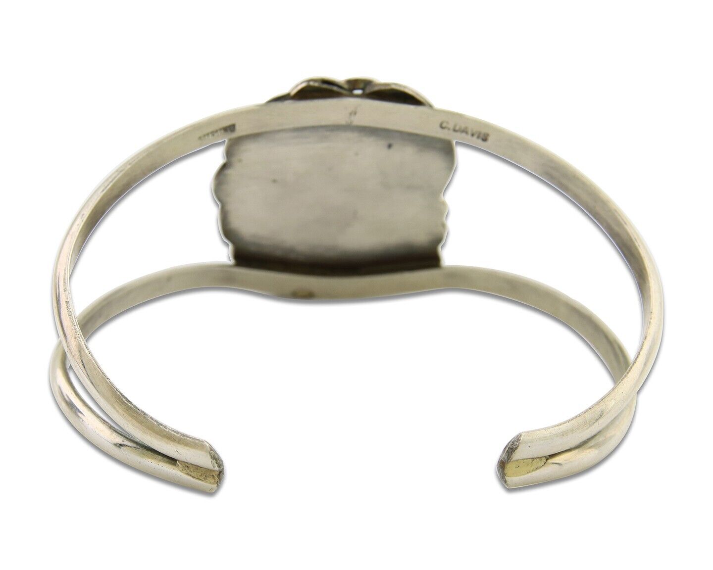 Navajo Cuff Bracelet 925 Silver Turquoise Artist Signed C Davis C.80's