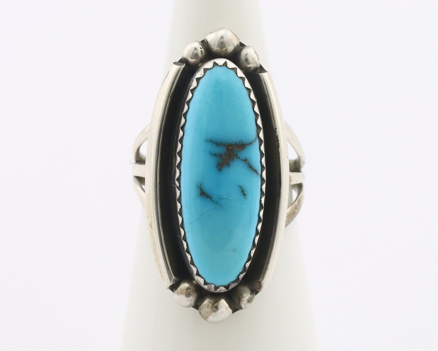 Navajo Ring .925 Silver Sleeping Beauty Turquoise Signed SkyStone Creations C80s