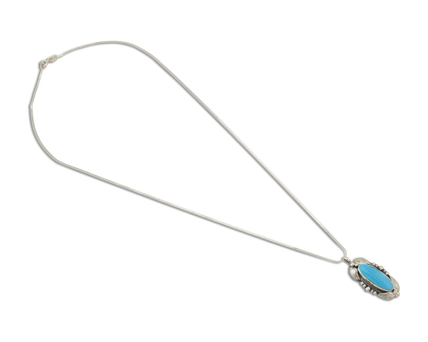 Navajo Necklace 925 Silver Natural Turquoise Artist Signed Circle JW C80s