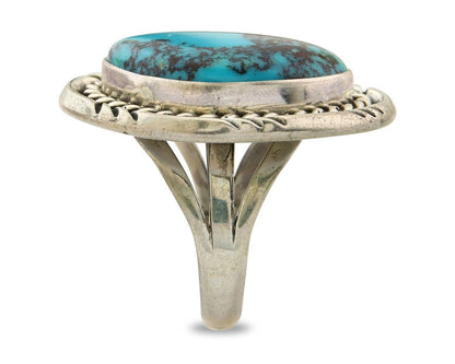 Navajo Ring 925 Sterling Natural Blue Turquoise Signed Ben S C.80's Size 10