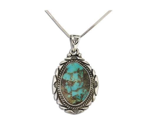 Navajo Necklace 925 Silver Natural Blue Turquoise Artist Signed M Montoya C.80's