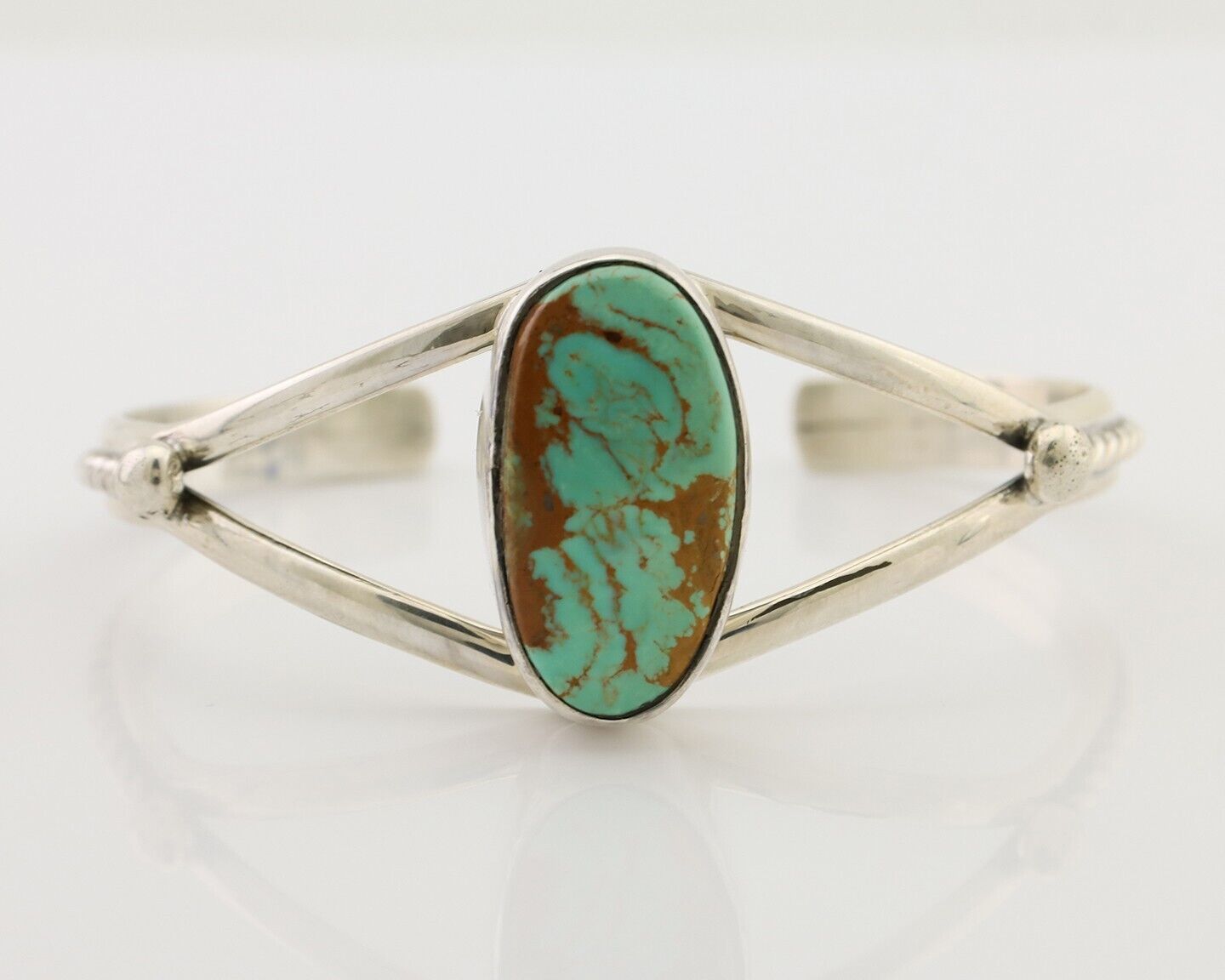 Navajo Cuff Bracelet 925 Silver Natural Blue Turquoise Artist Signed Gecko C.80s