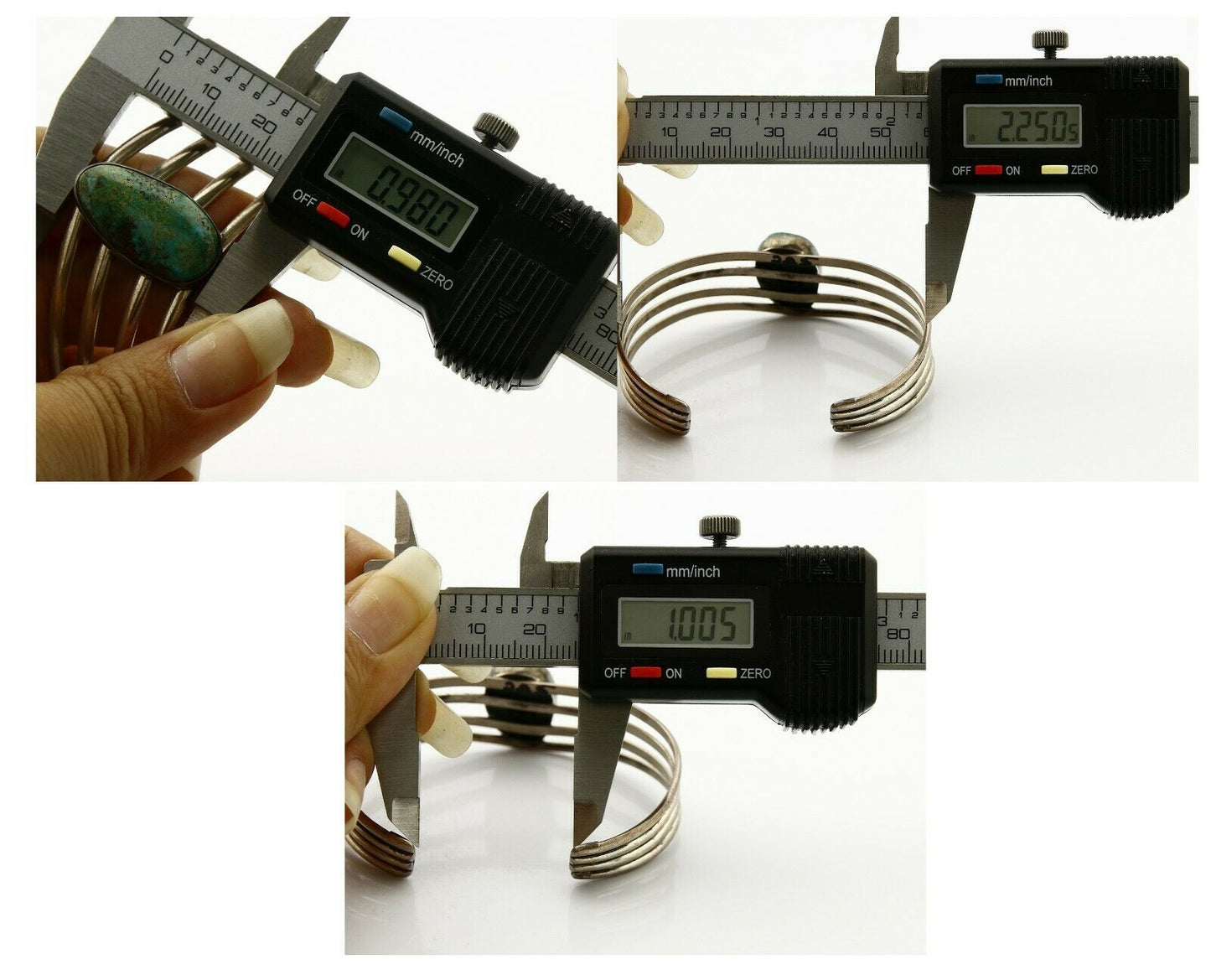 Navajo Handmade 4 Row .925 Silver Natural Turquoise Cuff Bracelet