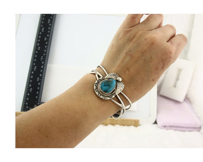Vintage Navajo Bracelet 925 Silver Blue Turquoise Signed Kay Johnson