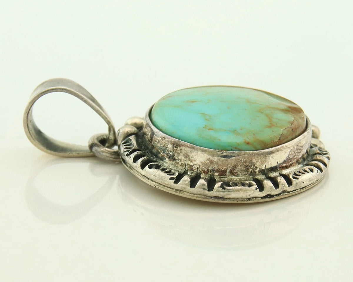 Navajo Pendant 925 Sterling Silver Natural Turquoise Vintage Artist Signed Gecko