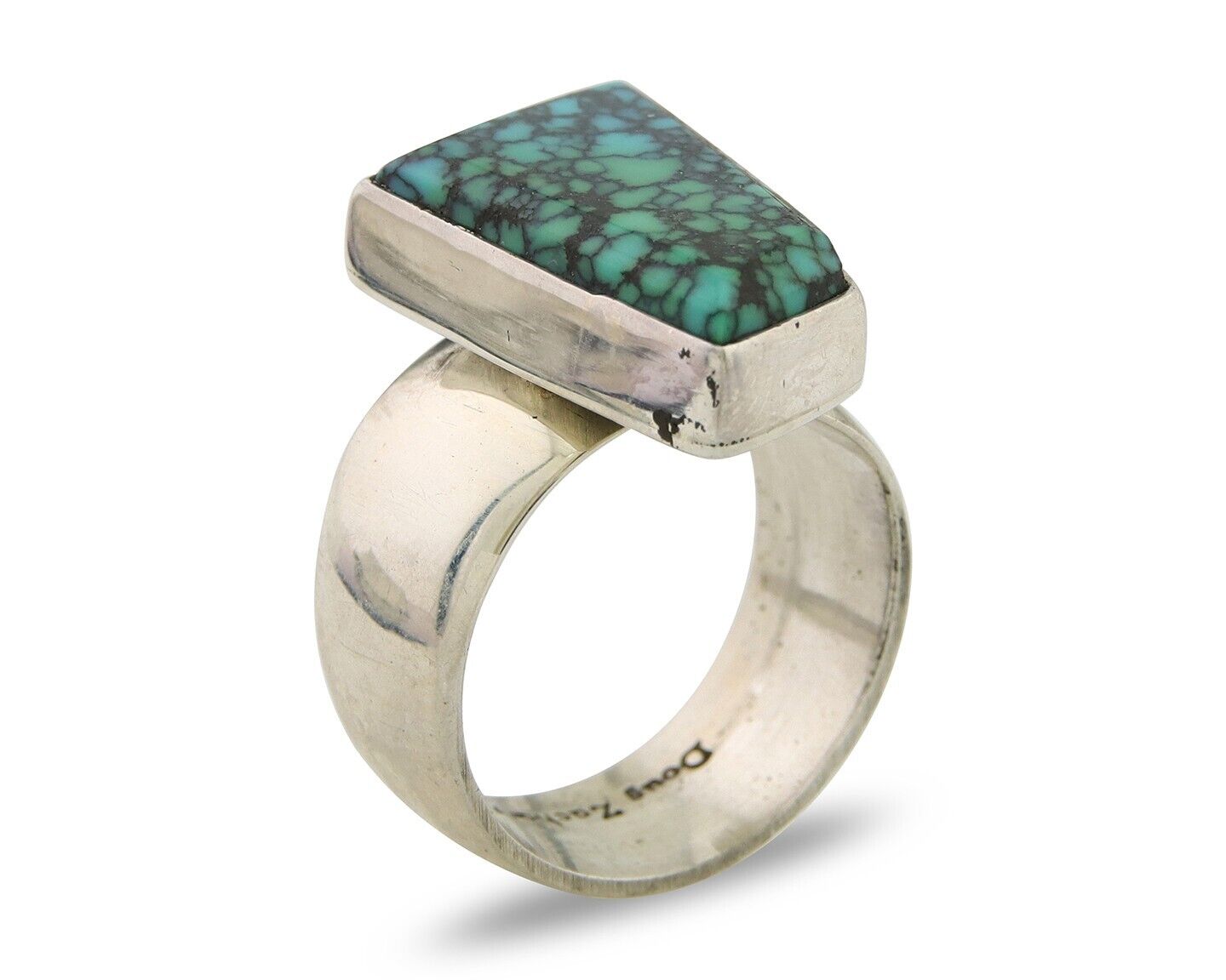 Navajo Ring .925 Sterling Blue Turquoise Artist Signed Doug Zachary C.80's