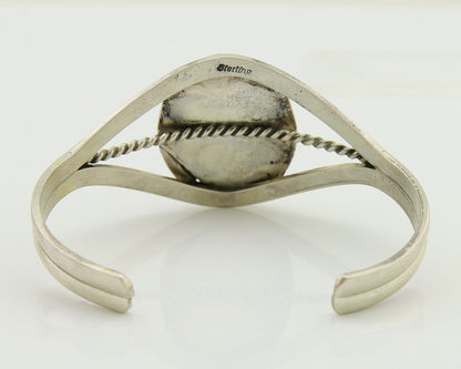 Navajo Cuff Bracelet Natural Malachite 925 Silver Native American Artist C.80s