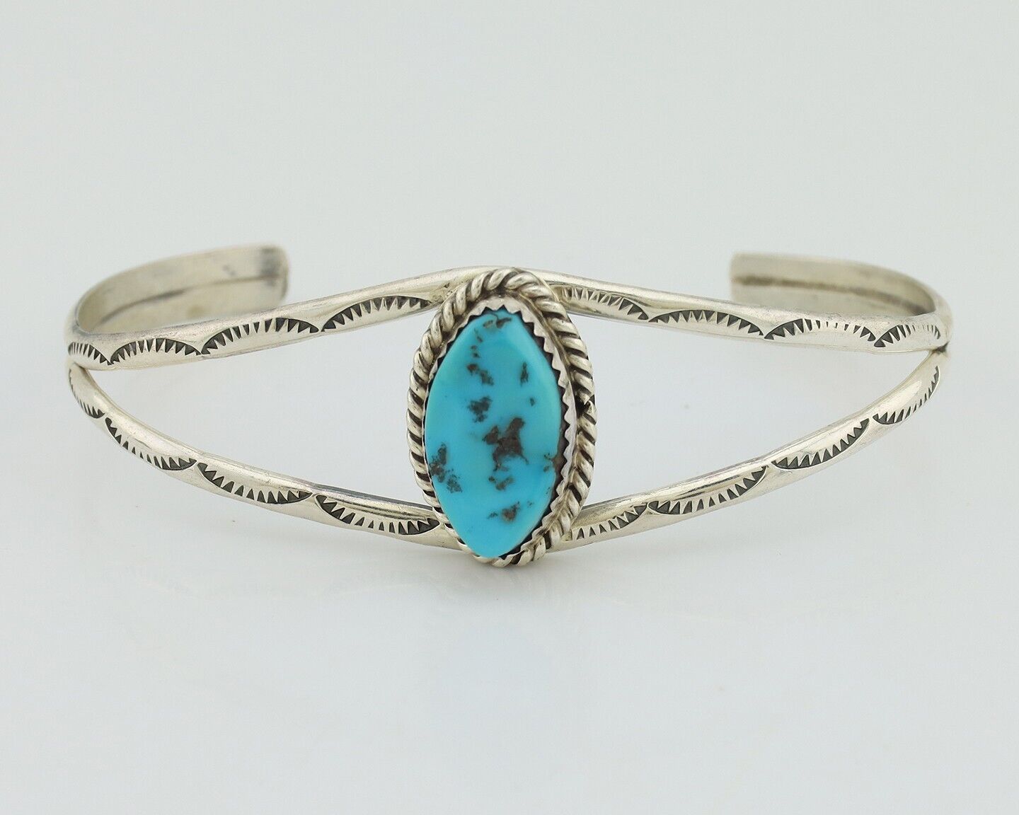 Navajo Bracelet 925 Silver Sleeping Beauty Turquoise Signed Robert Vandover C80s