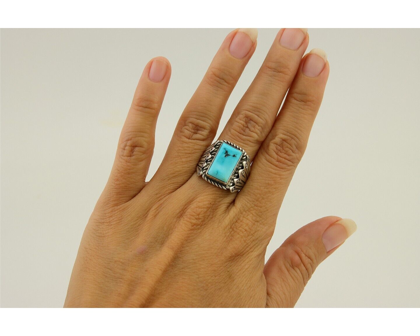 Navajo Ring .925 Silver Turquoise Artist Signed Mary Dayea C.80's