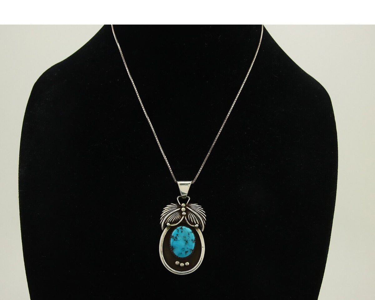 Navajo Necklace 925 Silver Natural Blue Turquoise Native American Artist C.80's
