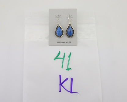 Navajo Earrings 925 Silver Blue Denim Lapis Artist Signed First Eagle C.80's