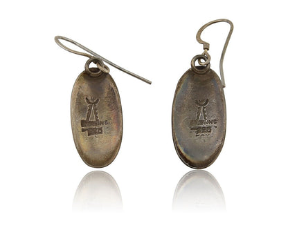 Navajo Shield Earrings 925 Silver Natural Blue Turquoise Signed Windmill C.80s