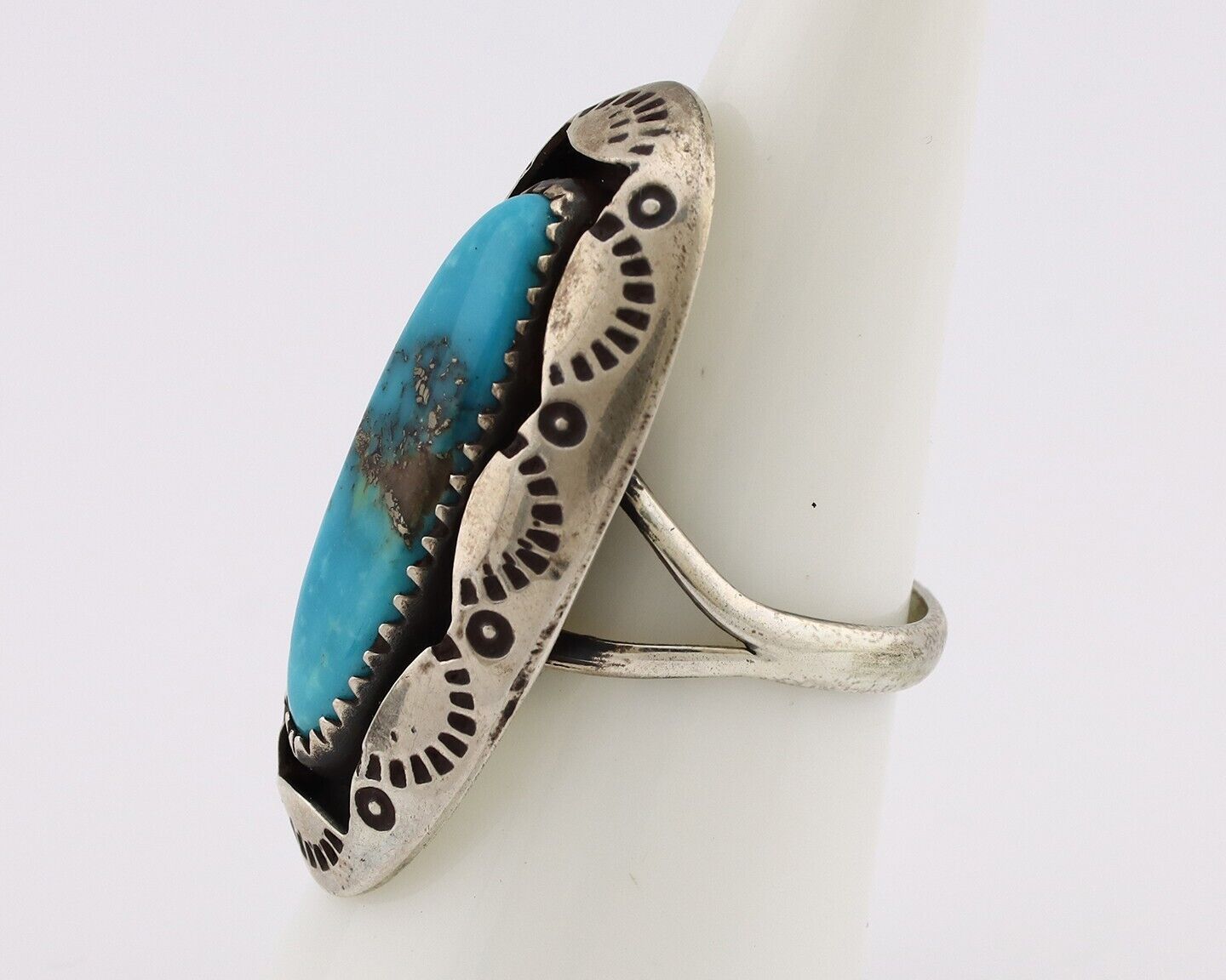 Navajo Ring 925 Silver Natural Kingman Turquoise Native American Artist C.80's
