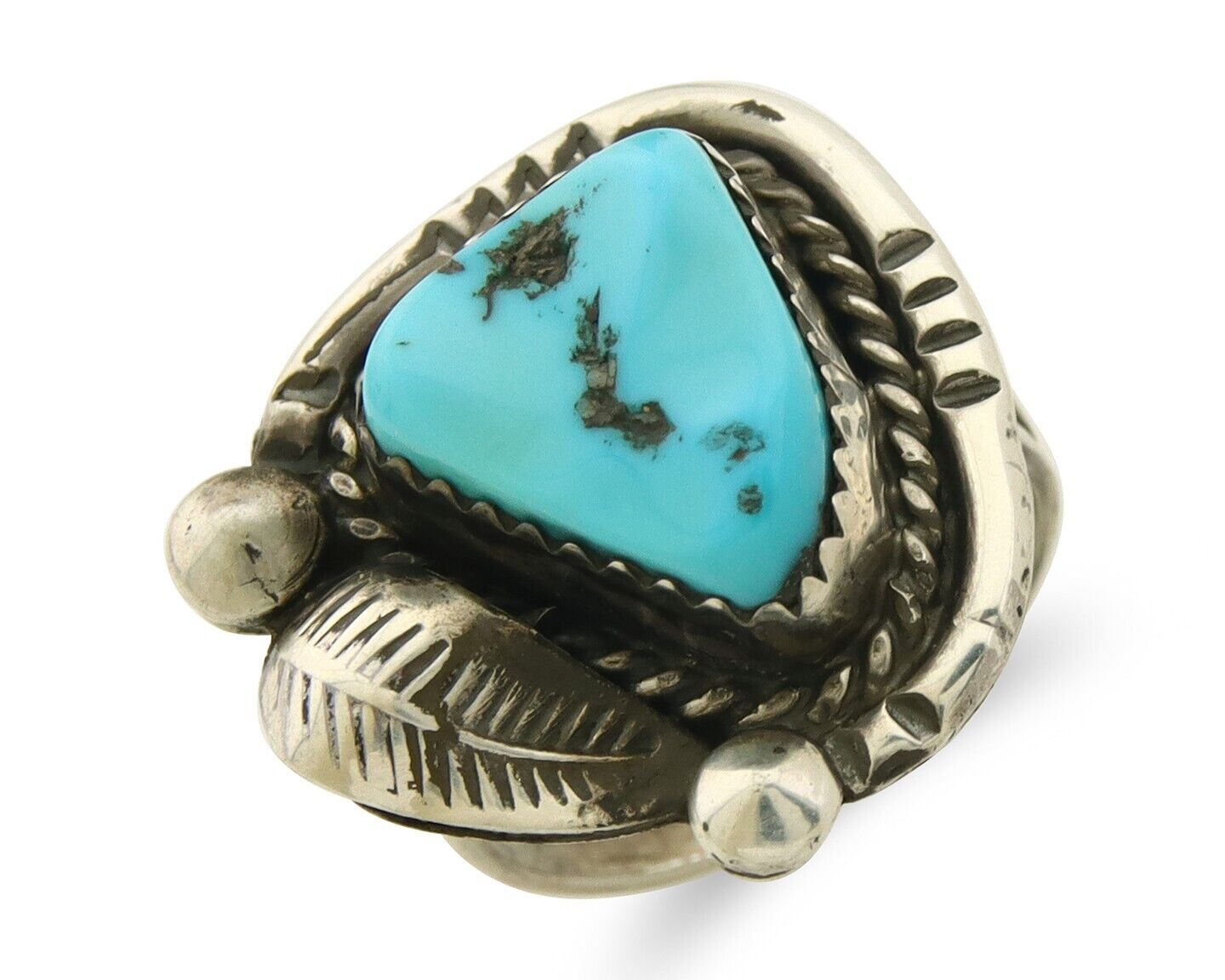 Navajo Ring 925 Sterling Natural Blue Turquoise Native Artist C.80's Size 5.25
