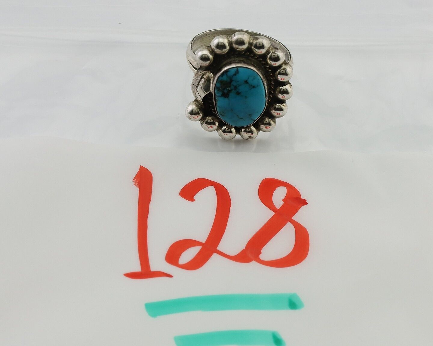Navajo Ring 925 Silver Blue Turquoise Native American Artist C.80's