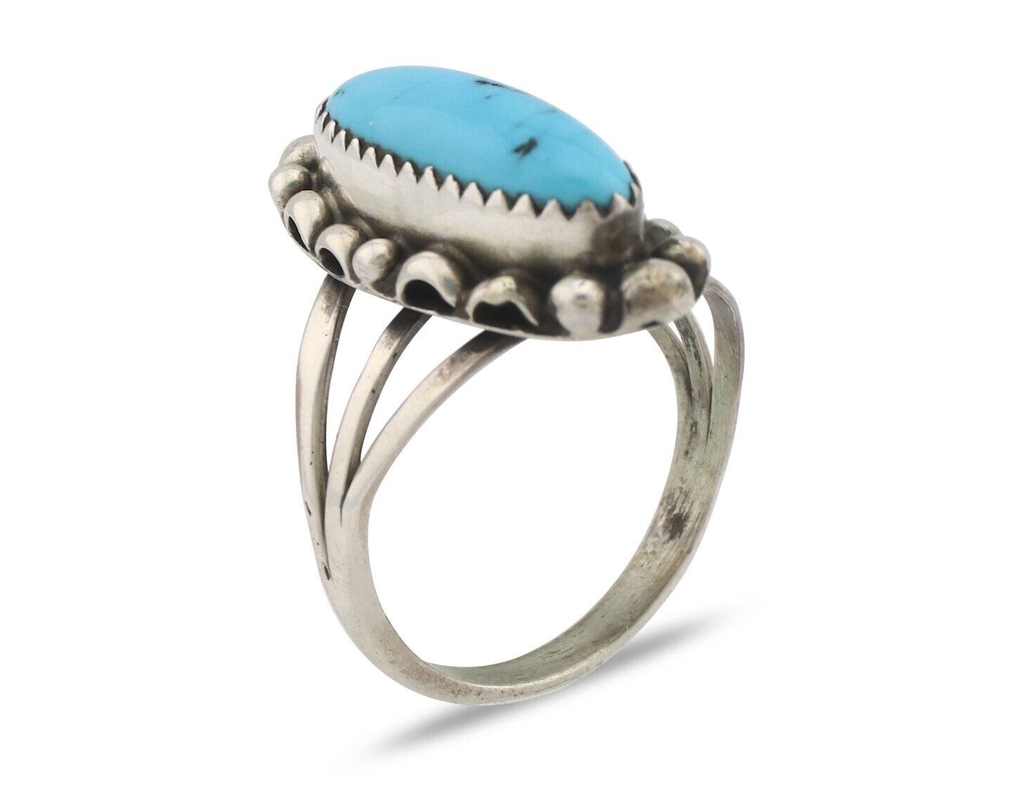 Navajo Ring .925 Silver Sleeping Beauty Turquoise Signed SkyStone Creations C80s