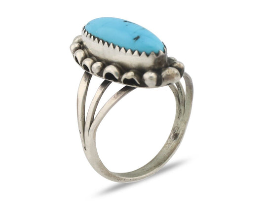 Navajo Ring .925 Silver Sleeping Beauty Turquoise Signed SkyStone Creations C80s