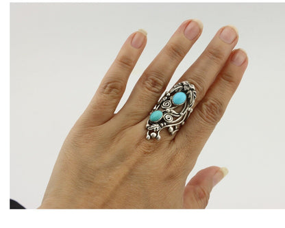 Navajo Ring 925 Silver Sleeping Beauty Turquoise Artist Signed C.80's