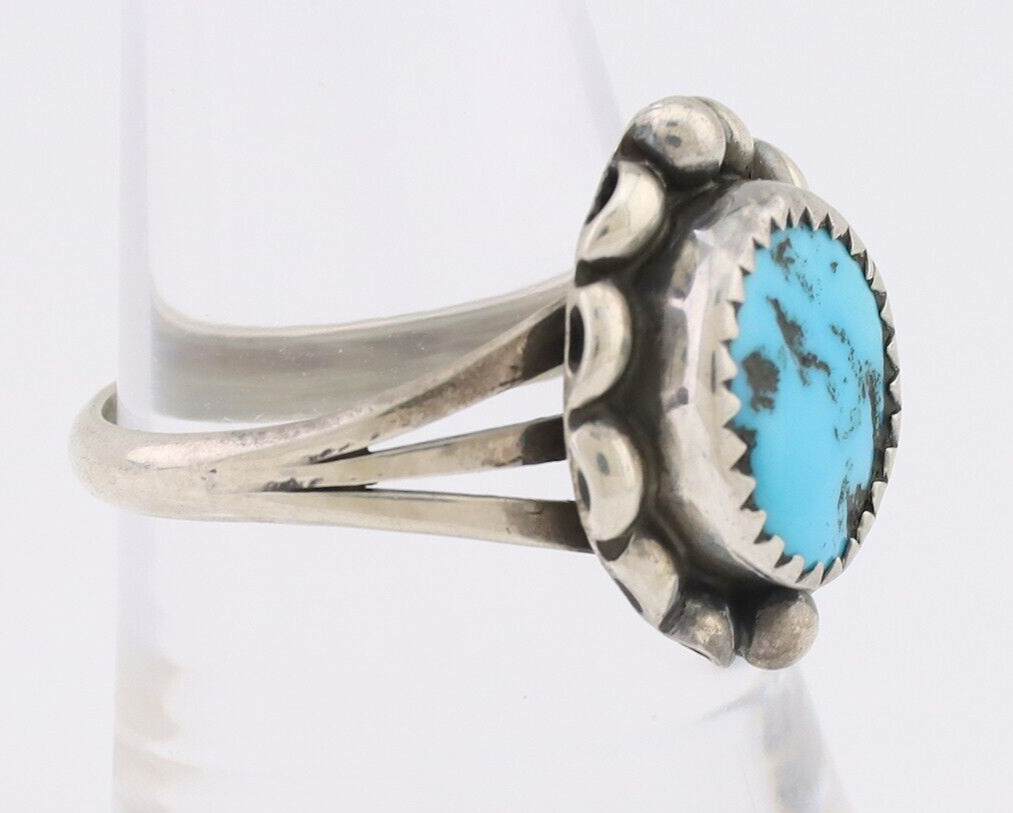 Navajo Ring 925 Silver Sleeping Beauty Turquoise Artist Signed SC C.80's