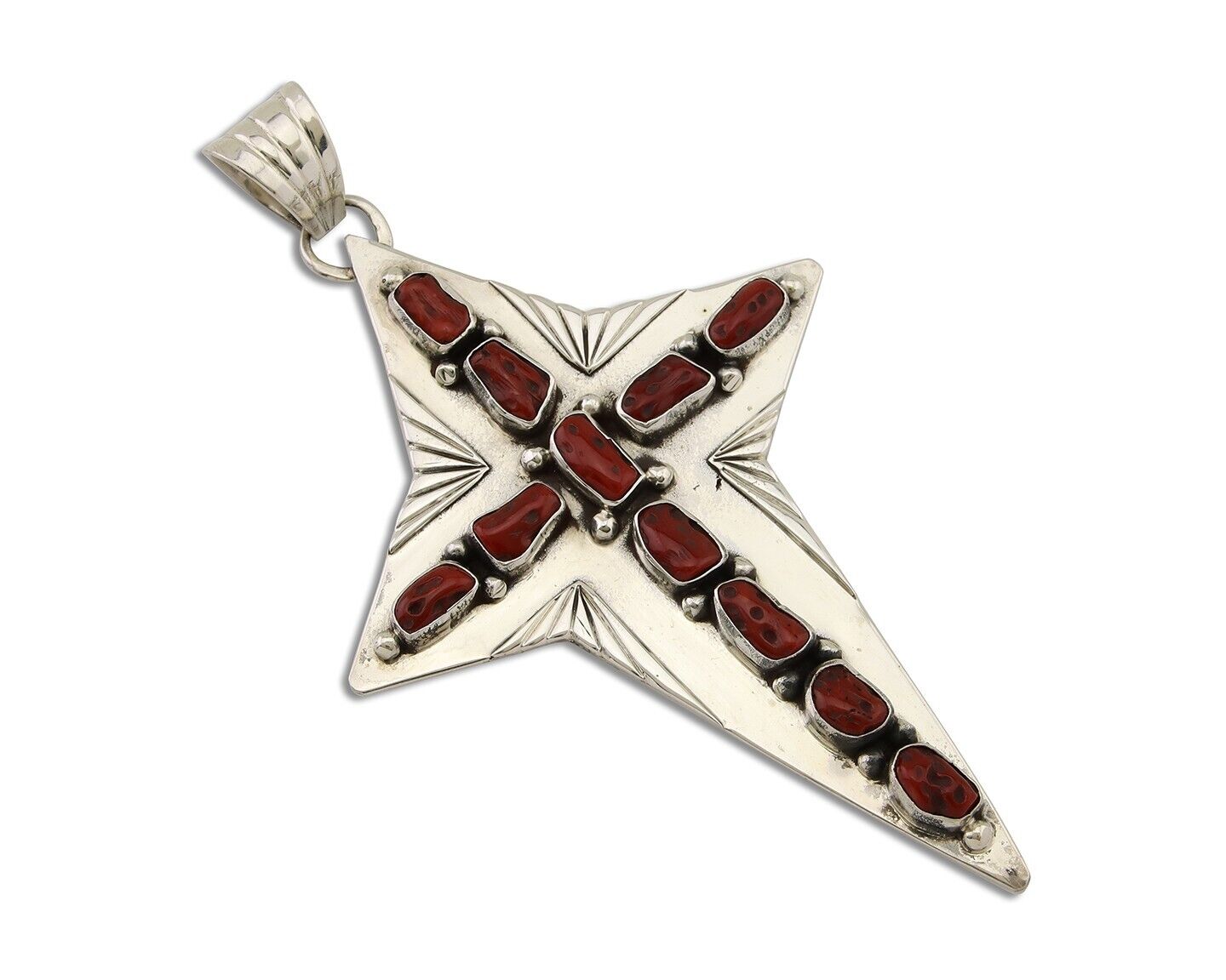 Large Navajo Cross Pendant 925 Silver Mediterranean Coral Artist Signed RD C.80s