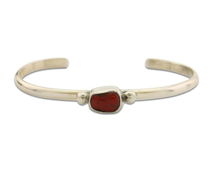Navajo Bracelet .925 Silver Natural Red Coral Cuff Native American Artist C.80's