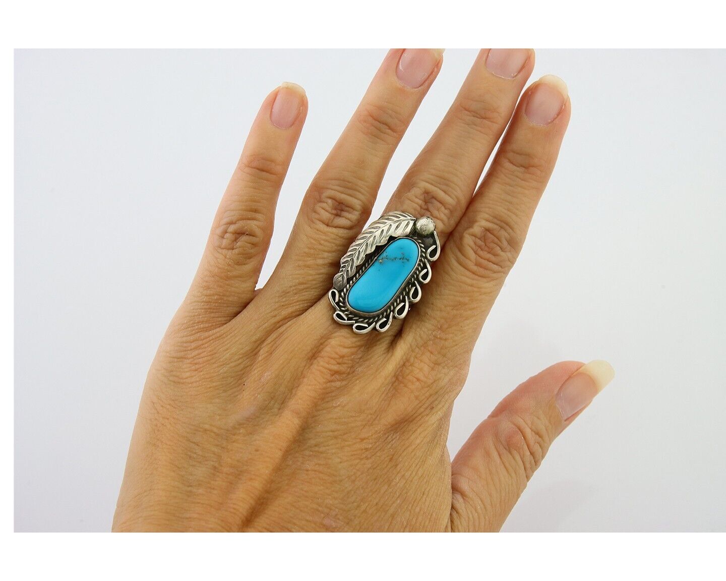 Navajo Ring .925 Sterling Blue Turquoise Artist Signed EK C.80's