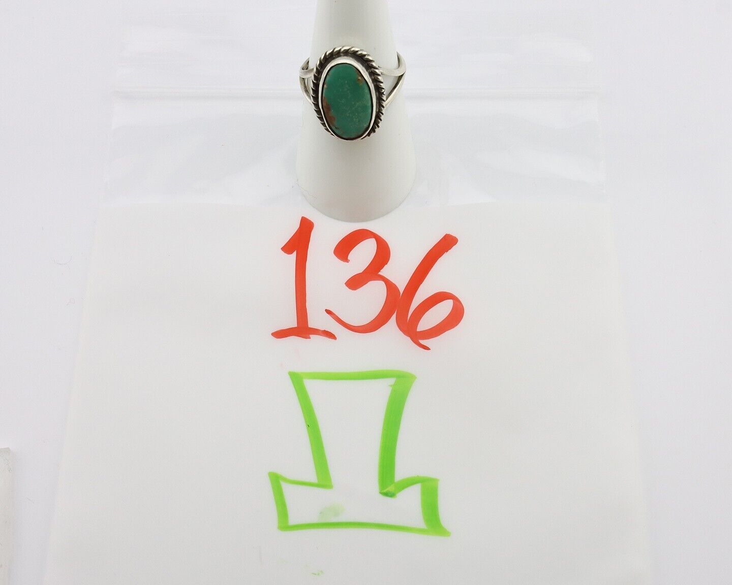 Navajo Ring 925 Silver Kingman Turquoise Native American Artist C.80's