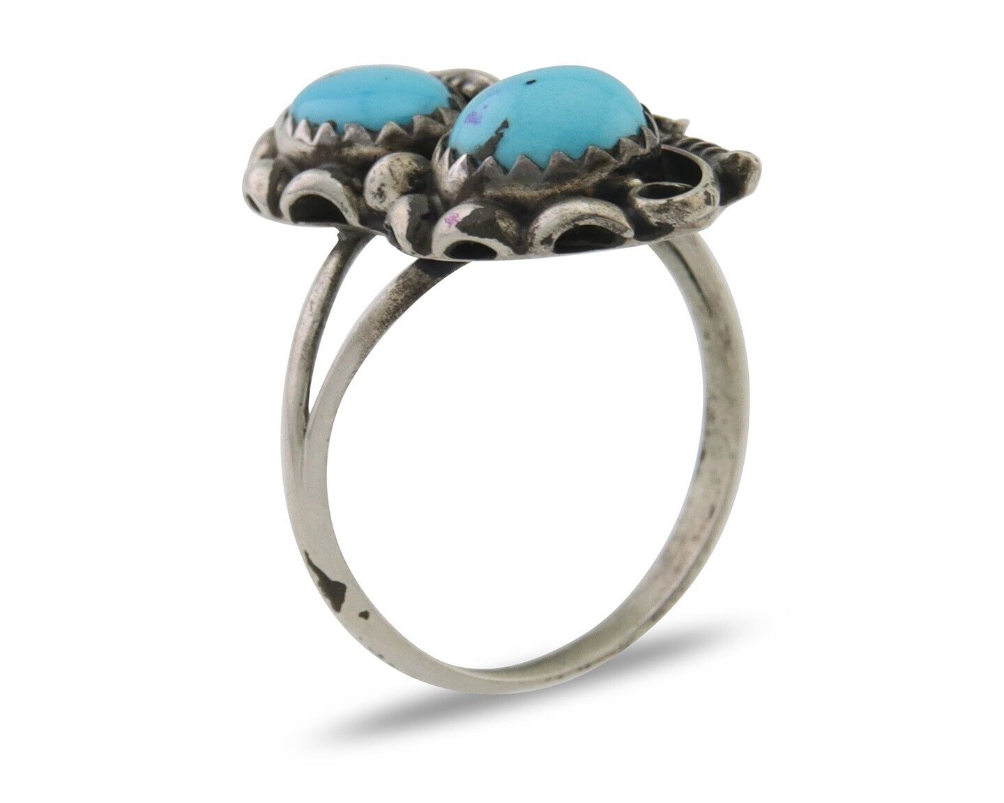 Navajo Ring 925 Silver Natural Blue Turquoise Artist Signed SC C.80's Size 5.75