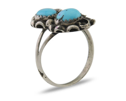 Navajo Ring 925 Silver Natural Blue Turquoise Artist Signed SC C.80's Size 5.75