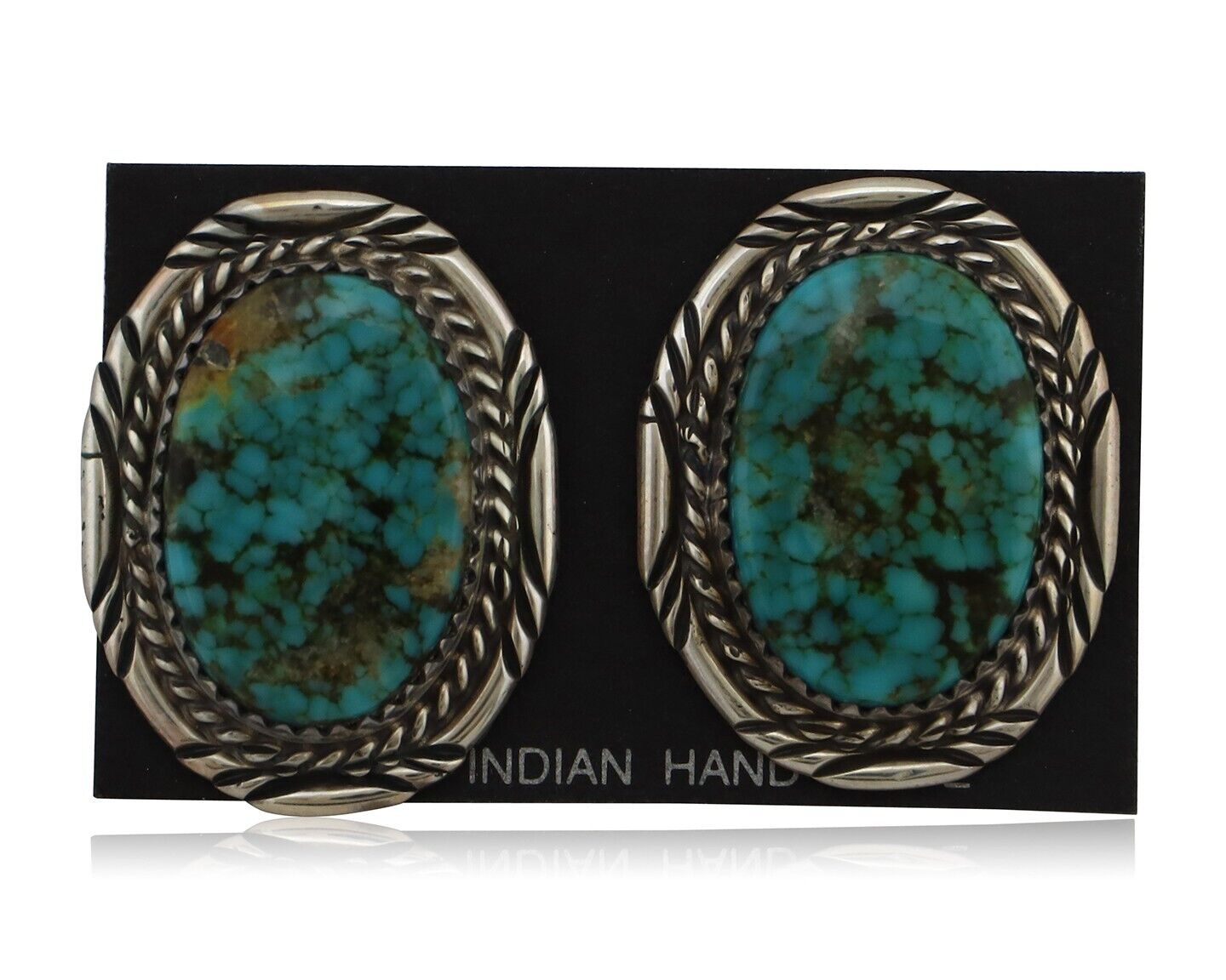 Navajo Hand Stamped Earrings 925 Silver Spiderweb Turquoise Signed M Begay C.80s