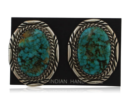 Navajo Hand Stamped Earrings 925 Silver Spiderweb Turquoise Signed M Begay C.80s
