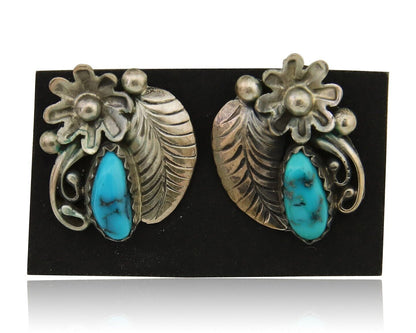 Navajo Dangle Earrings 925 Silver Natural Turquoise Native American Artist C80s