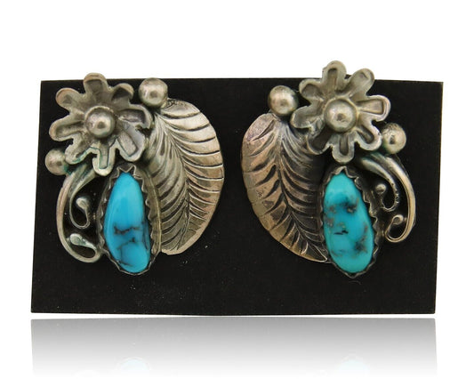 Navajo Dangle Earrings 925 Silver Natural Turquoise Native American Artist C80s