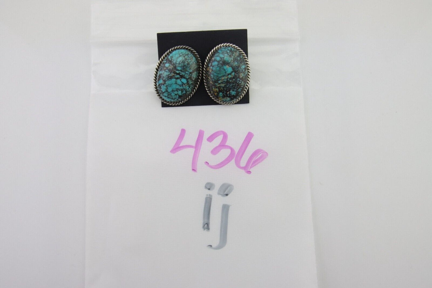 Navajo Earrings 925 Silver Blue Diamond Turquoise Signed Running Bear C.80's