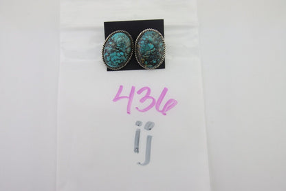 Navajo Earrings 925 Silver Blue Diamond Turquoise Signed Running Bear C.80's