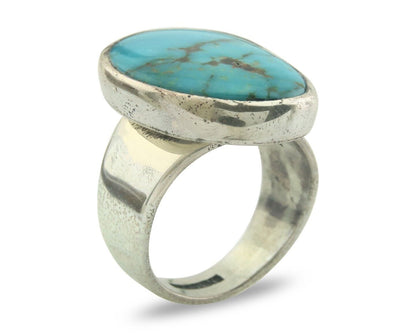 Navajo Ring 925 Sterling Turquoise Handmade Signed M Montoya C.80's Size 8.0