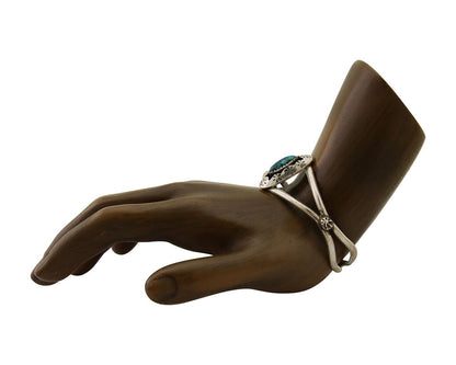 Navajo Hand Stamped Cuff Bracelet Turquoise 925 Silver Native American Artist