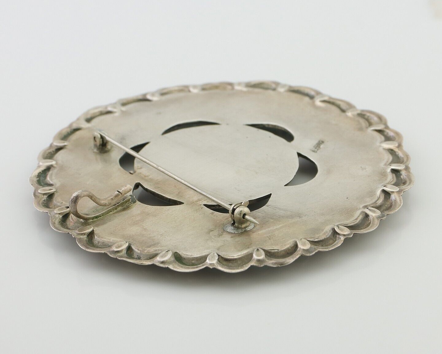 Navajo Pin Pendant 925 Silver Blue Turquoise Native American Artist C.80's