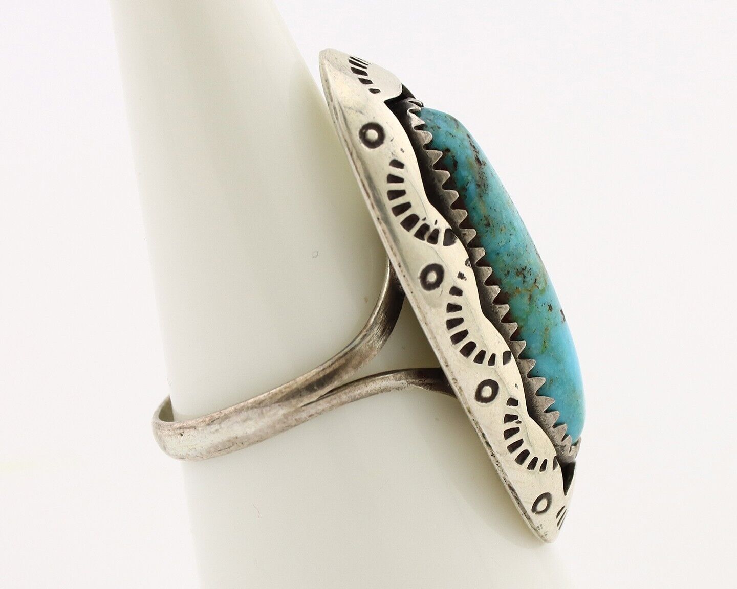 Navajo Ring 925 Silver Natural Kingman Turquoise Native American Artist C.80's