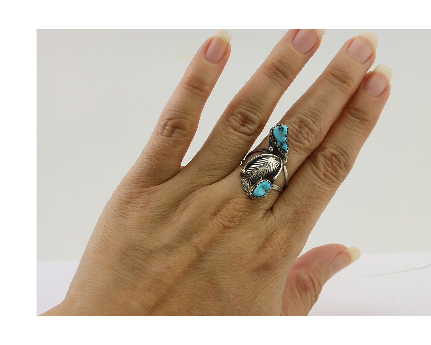Navajo Handmade Ring 925 Silver Kingman Turquoise Native American Artist C.80's
