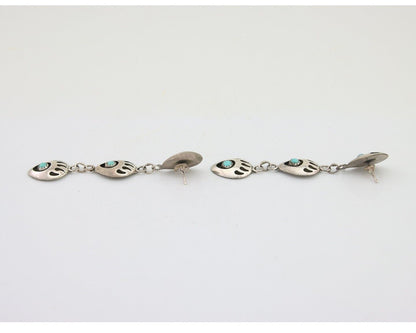 Navajo Paw Earrings 925 Silver Kingman Turquoise Native American Artist C.80's