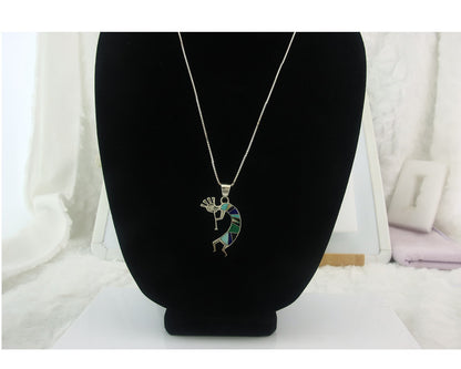 Navajo Kokopelli Necklace Sterling Silver Natural Gemstone Vintage Signed