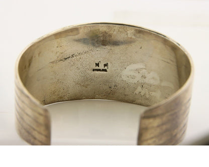 Navajo Bracelet .925 Silver Red Coral Cuff Artist Signed NP C.80's