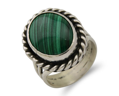 Navajo Ring 925 Silver Natural Malachite Native American Artist C.80's