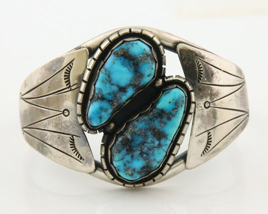 Navajo Bracelet 925 Silver Natural Bisbee Turquoise Cuff Signed Tony Guerro C80s