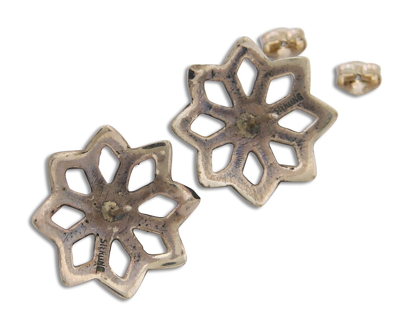 Navajo Flower Earrings 925 Silver Natural Turquoise Native Artist C.80's