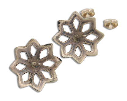 Navajo Flower Earrings 925 Silver Natural Turquoise Native Artist C.80's