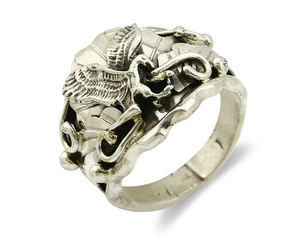 Navajo Eagle Ring .925 SOLID Silver & 12k GF Handmade Signed Artist S Circa 1980