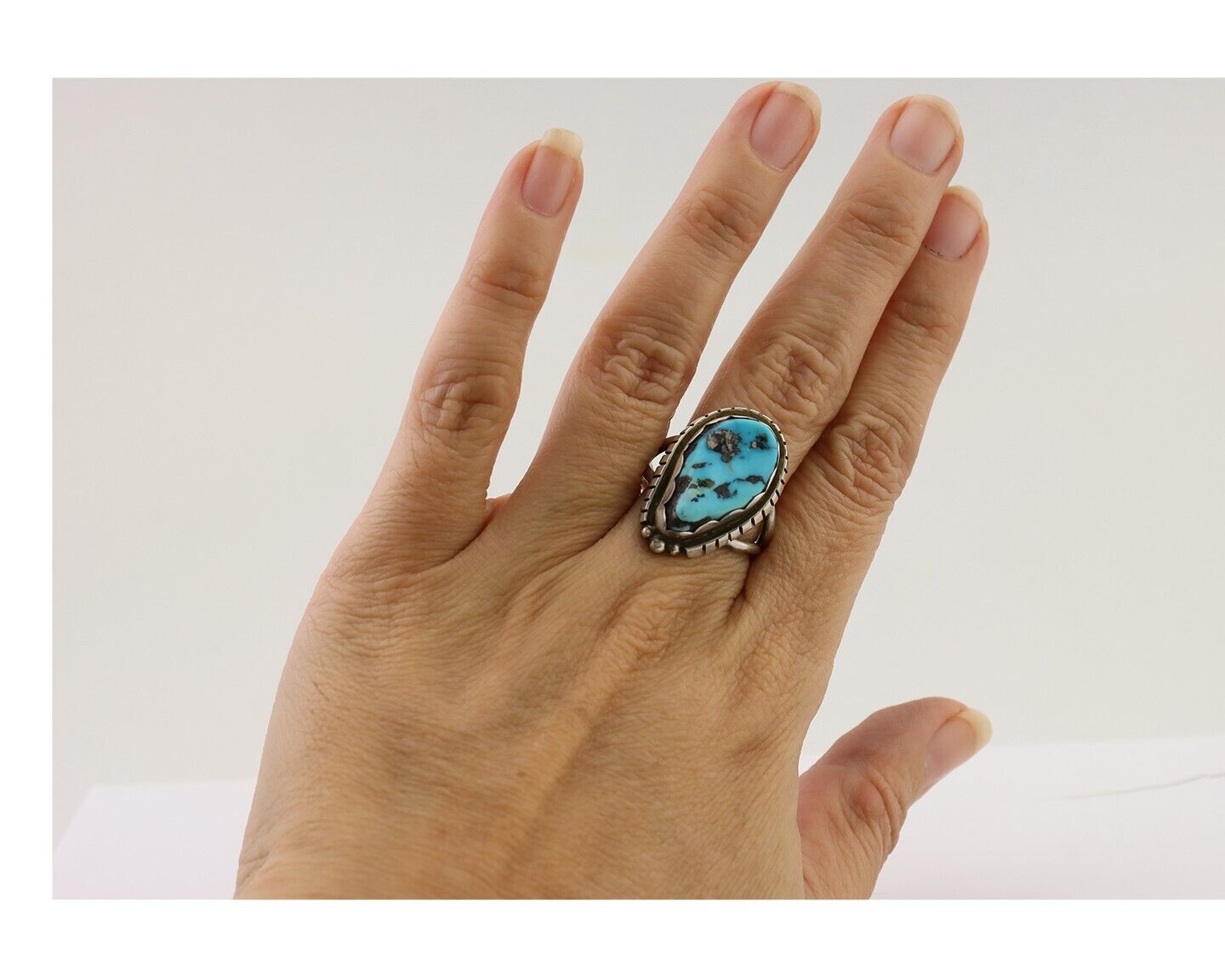 Navajo Handmade Ring 925 Silver Turquoise Signed Tony Guerro C.80's