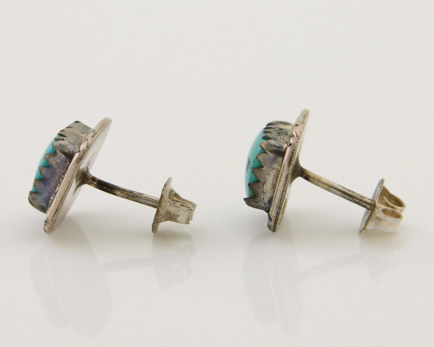 Navajo Hand Stamped Earrings 925 Silver Blue Turquoise Native Artist C.80's